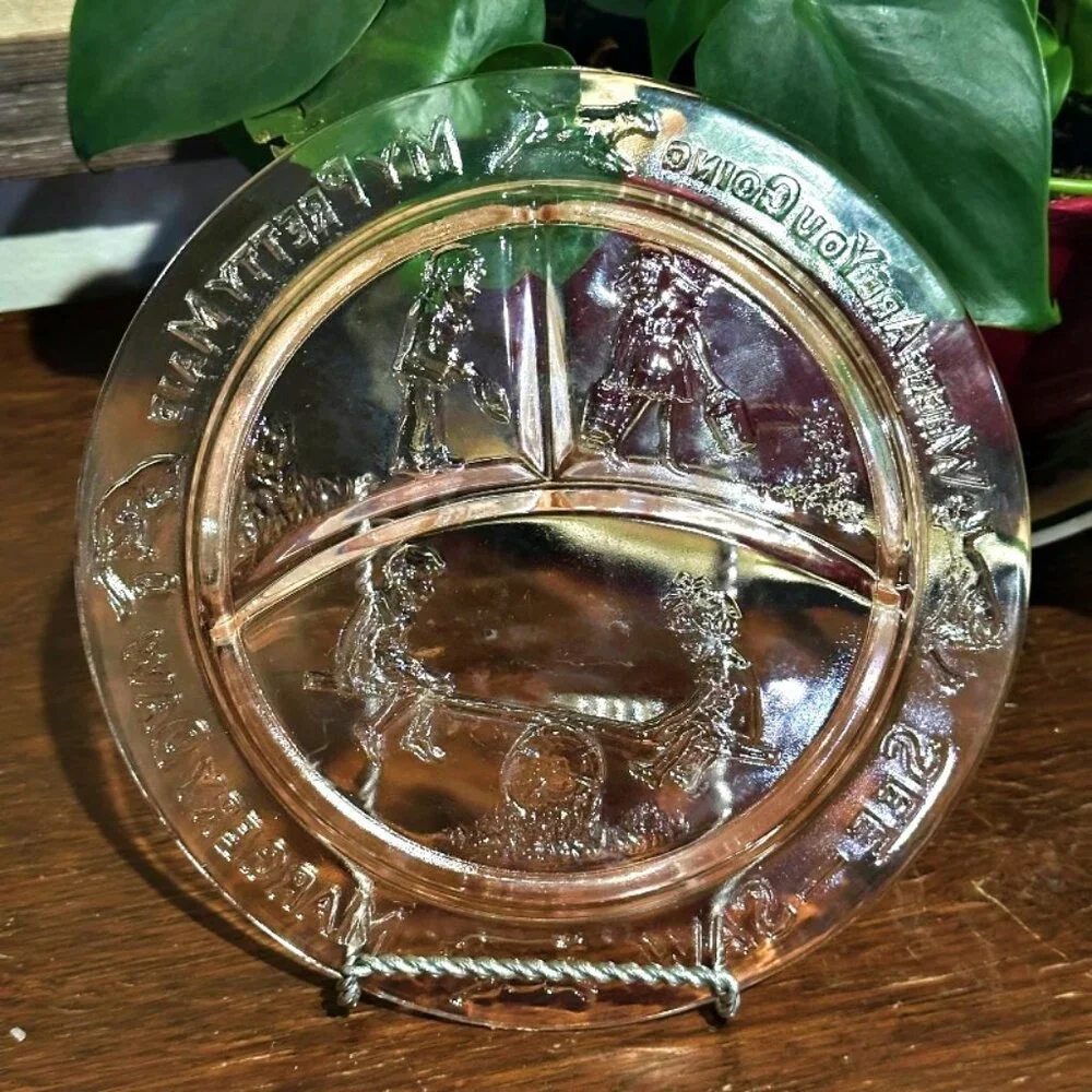 Childs Pink Depression Glass Plate 8.5 Inch Margery Daw Divided 1930S Jack Jill